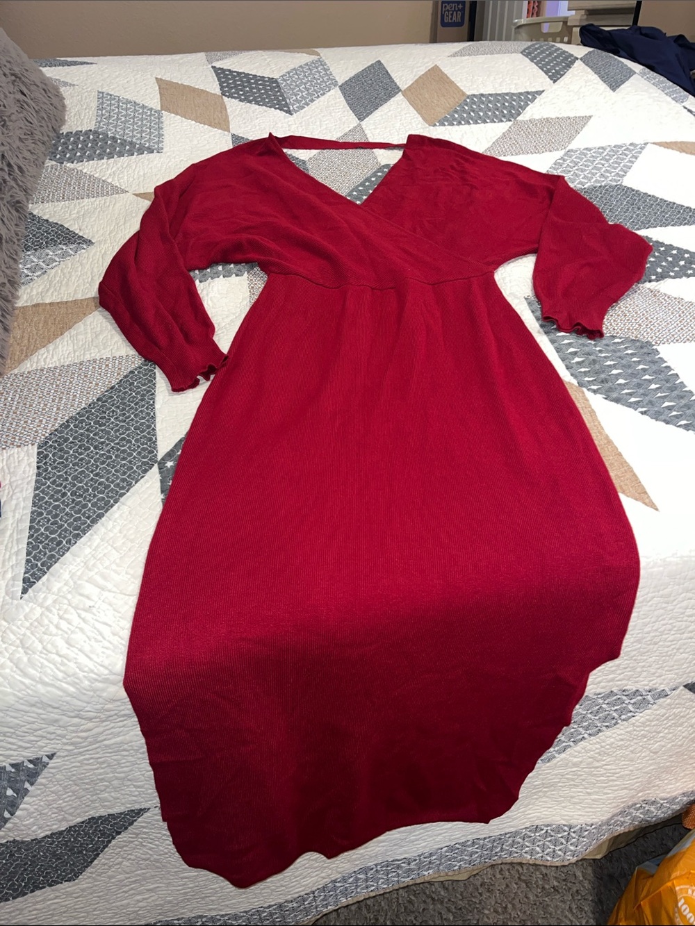 Amazon Red V-Neck Midi Dress